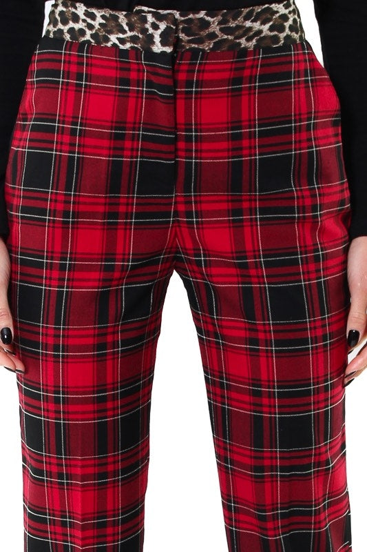 Guess Donna pantalone a sigaretta stampa tartan rosso