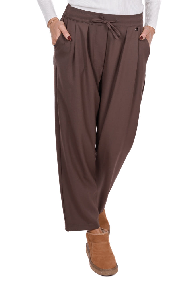 Dixie pantalone baggy con elastico in vita marrone