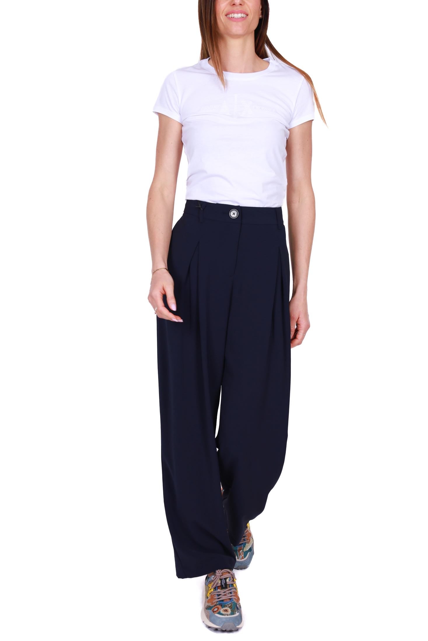 Ax Donna pantalone baggy tessuto fluido blu