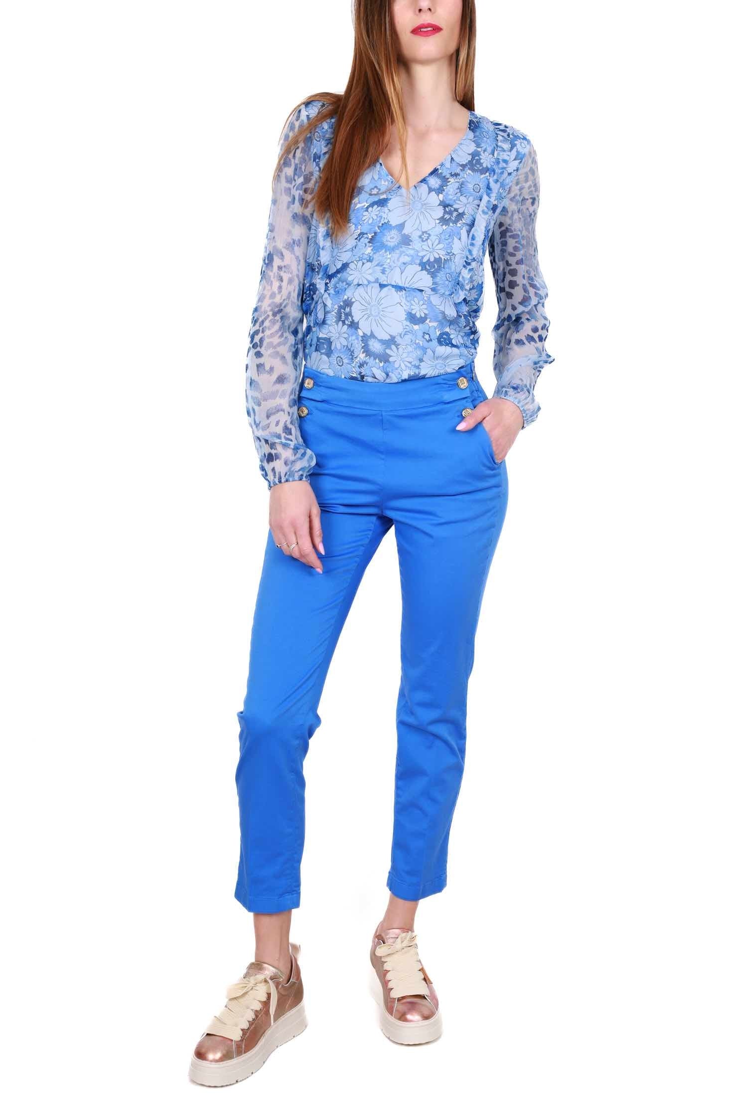 Liu Jo White pantalone chino con bottoni gioiello bluette