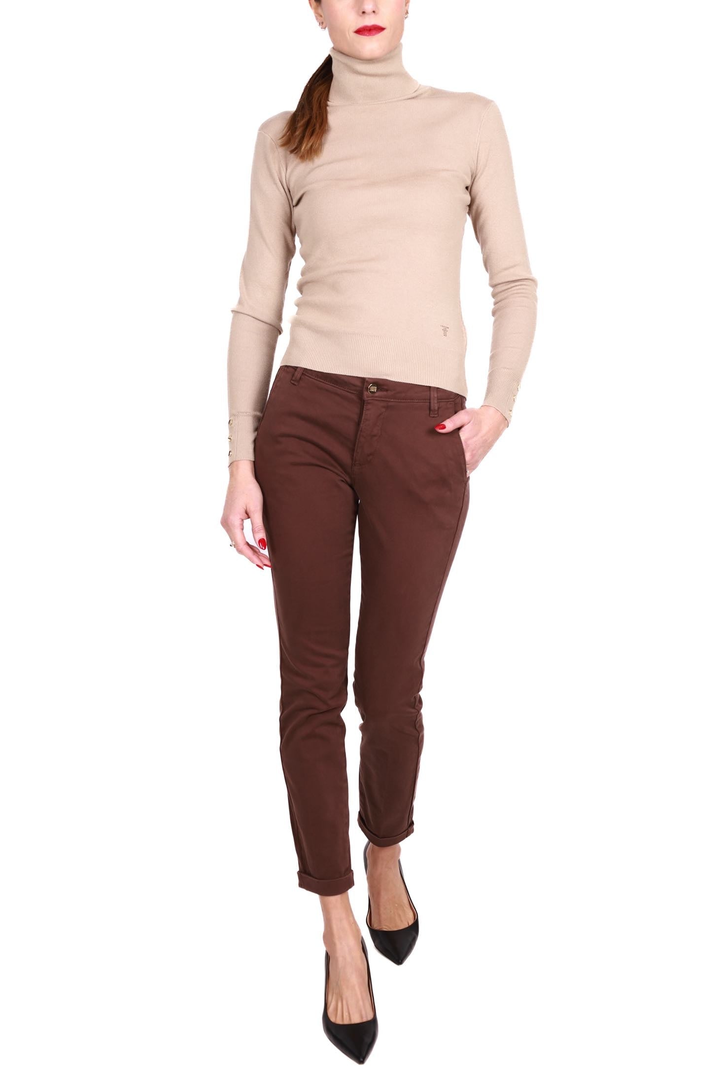 Fracomina pantalone chinos in cotone stretch marrone