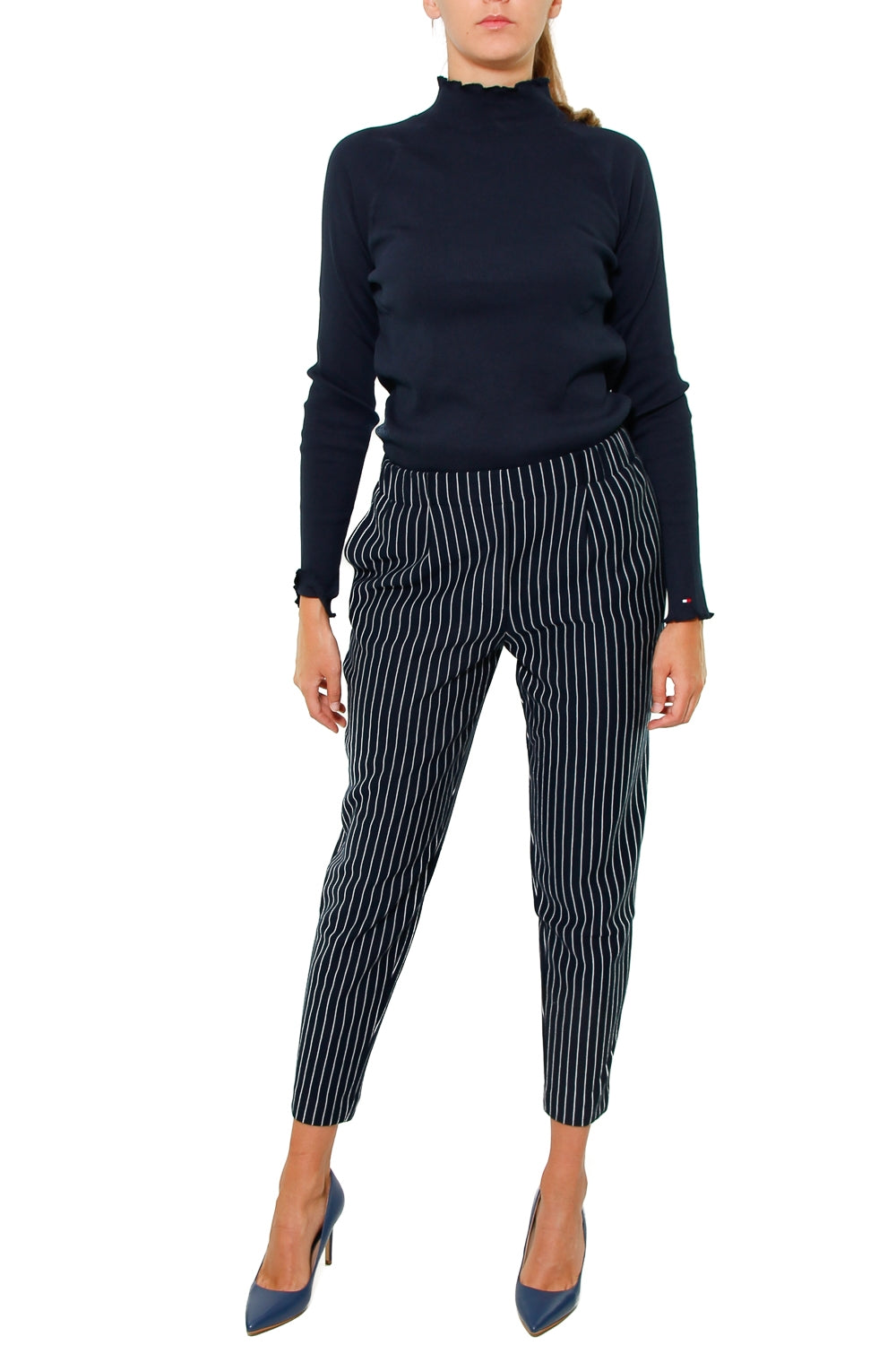 Tommy Hilfiger Donna pantalone con elastico in jersey gessato blu