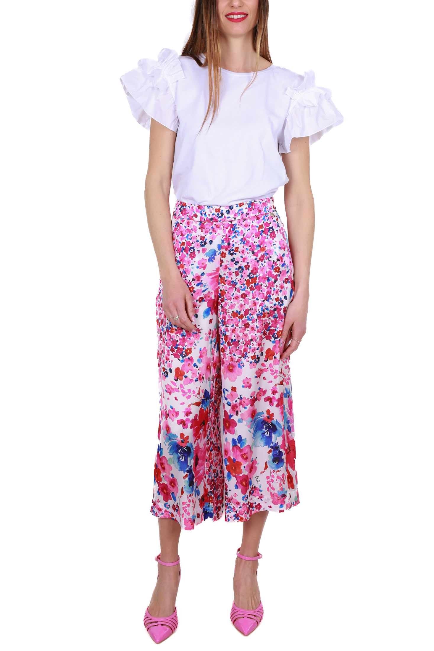 Liu Jo White pantalone cropped a palazzo fantasia