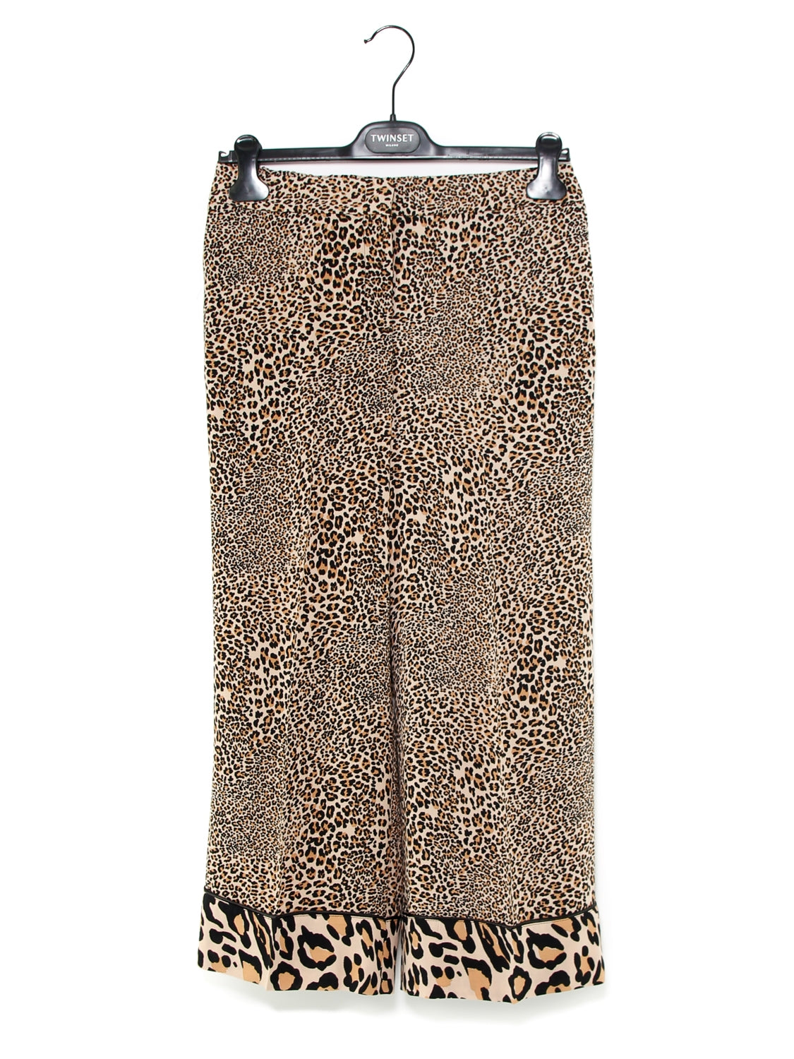 Twin Set Srl pantalone cropped in crepe animalier nero