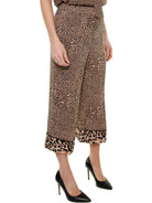 Twin Set Srl pantalone cropped in crepe animalier nero