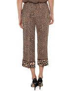 Twin Set Srl pantalone cropped in crepe animalier nero