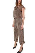 Twin Set Srl pantalone cropped in crepe animalier nero