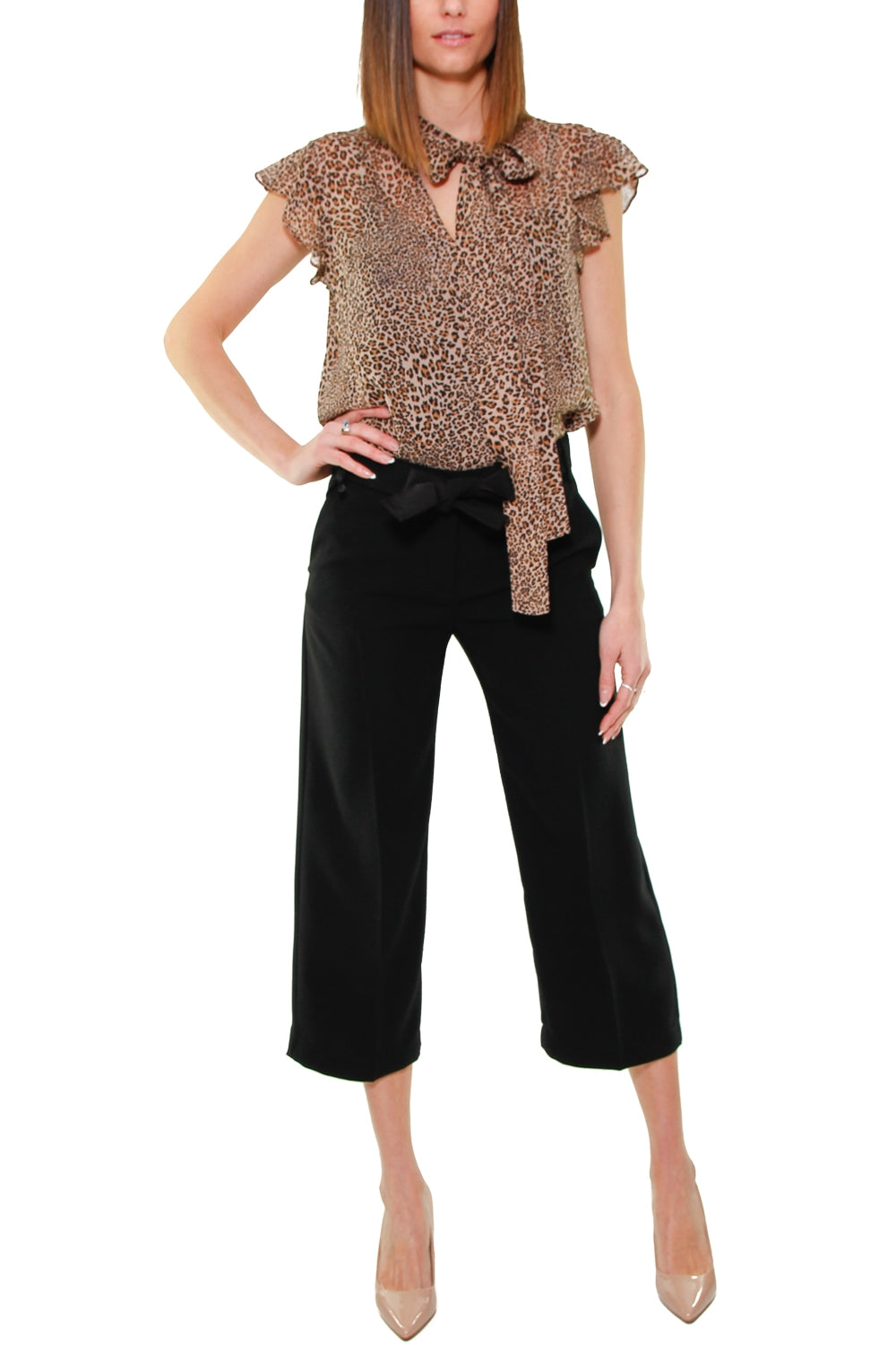 Pinko pantalone cropped in crepe nero