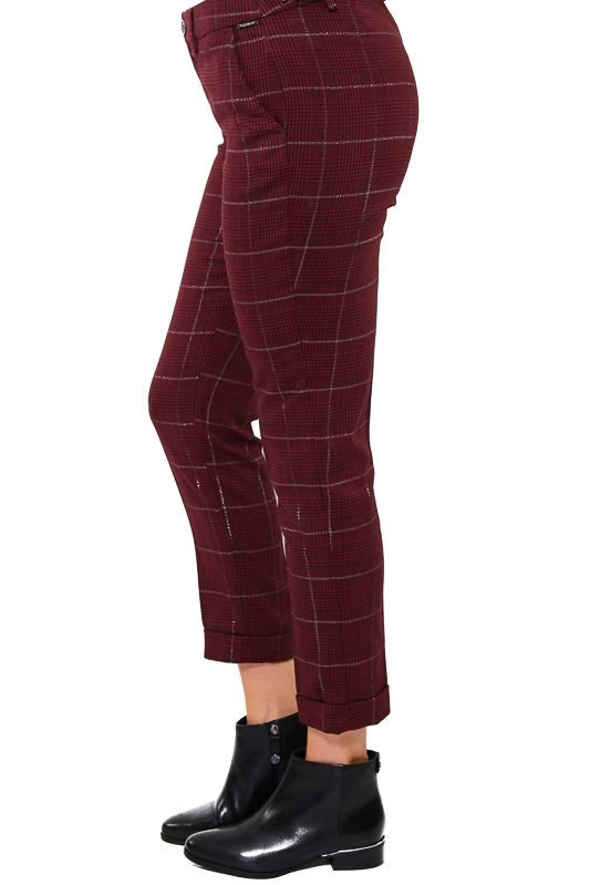 Liu Jo White pantalone cropped in principe di galles bordeaux