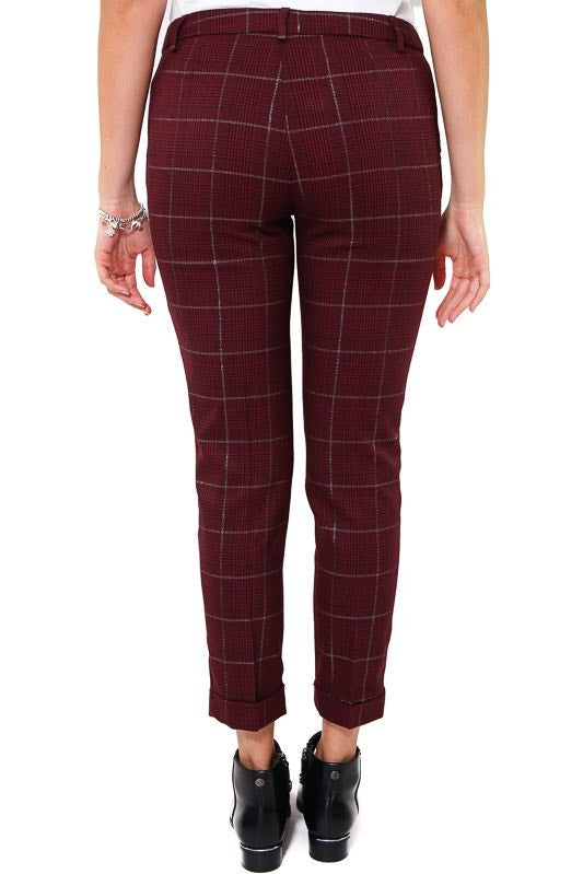 Liu Jo White pantalone cropped in principe di galles bordeaux