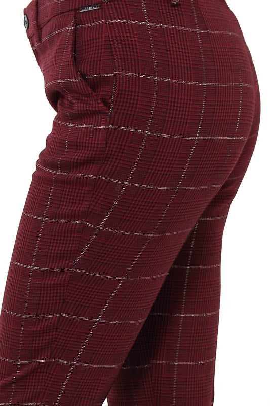 Liu Jo White pantalone cropped in principe di galles bordeaux