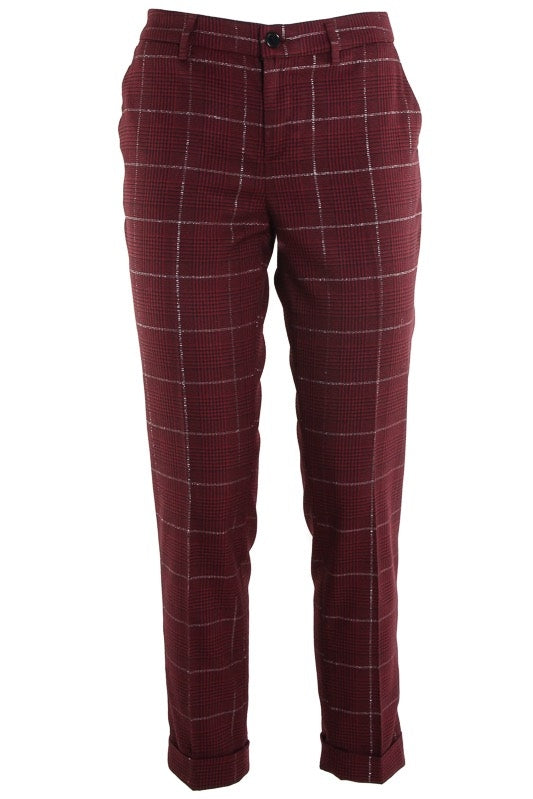 Liu Jo White pantalone cropped in principe di galles bordeaux