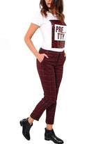 Liu Jo White pantalone cropped in principe di galles bordeaux