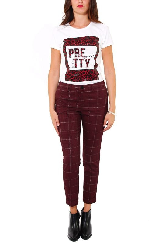 Liu Jo White pantalone cropped in principe di galles bordeaux