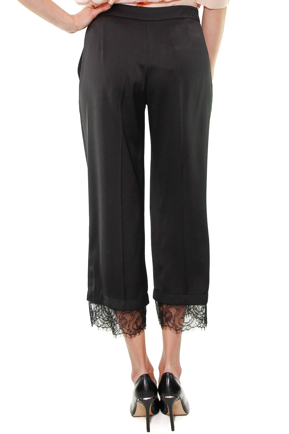 Twin Set Srl pantalone cropped inserto pizzo nero