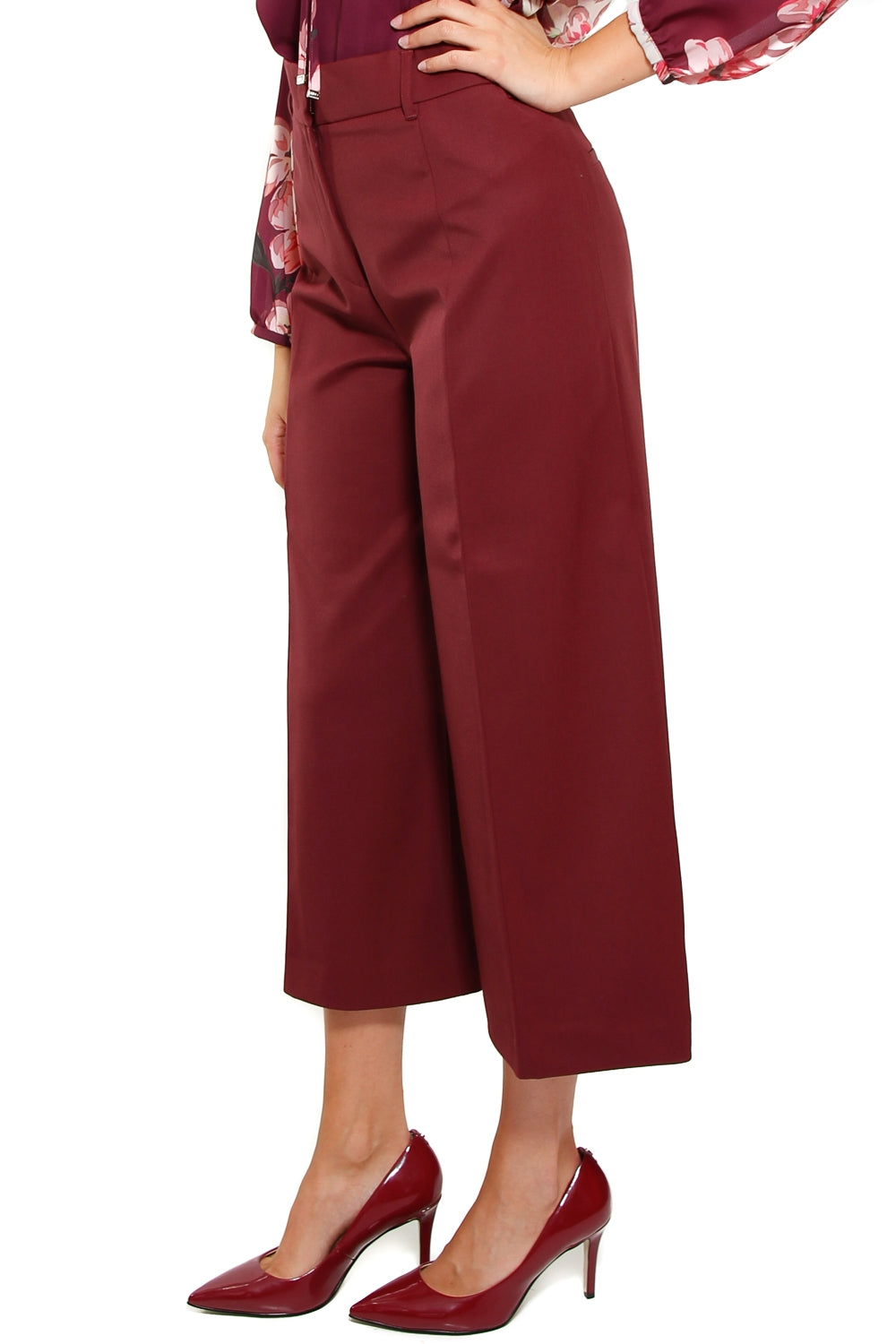 Twin Set Srl pantalone cropped linea ampia bordeaux