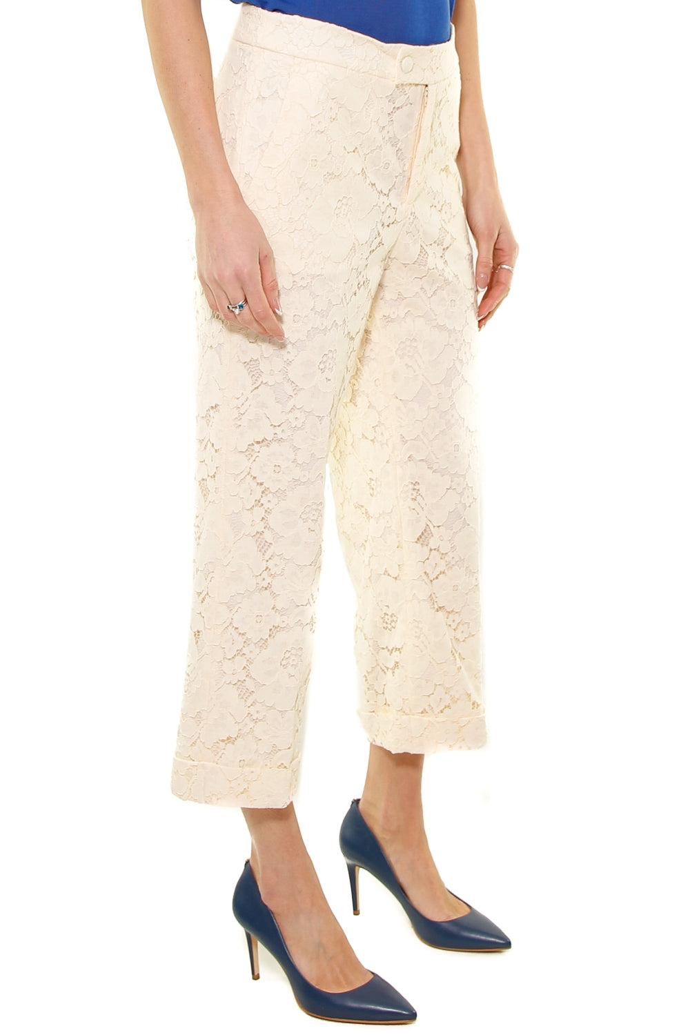 Twin Set Srl pantalone cropped pizzo macrame' beige