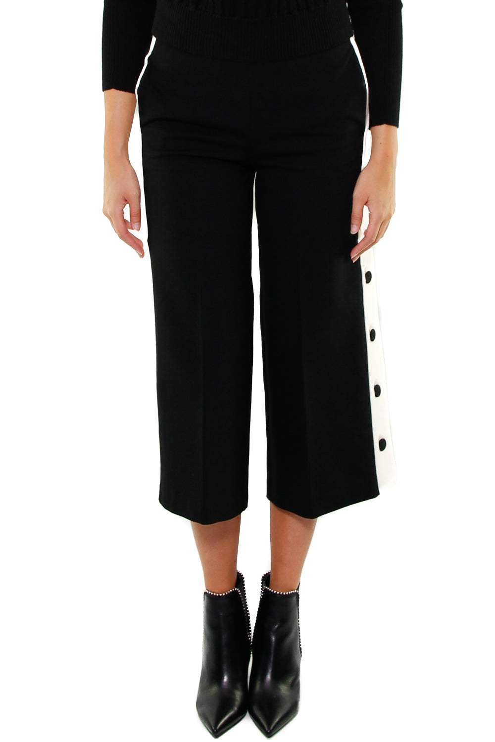 Twin Set Srl pantalone cropped punto milano nero