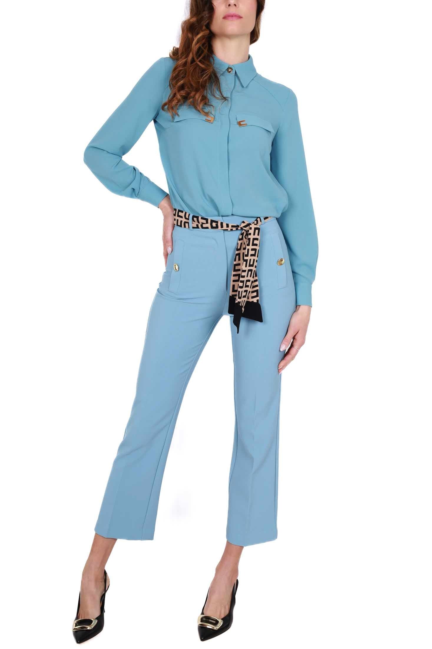 Elisabetta Franchi pantalone elegante in crÈpe azzurro