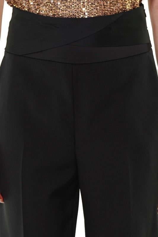 Liu Jo Black pantalone elegante vita alta con inserti di raso nero