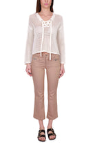 Liu Jo White pantalone flare cropped in cotone cammello