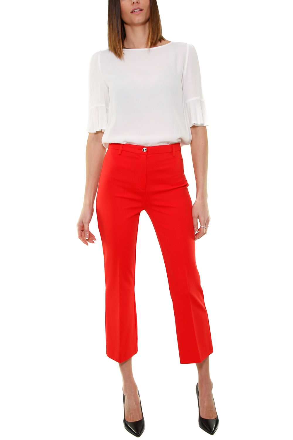 Pinko pantalone flared in punto milano rosso