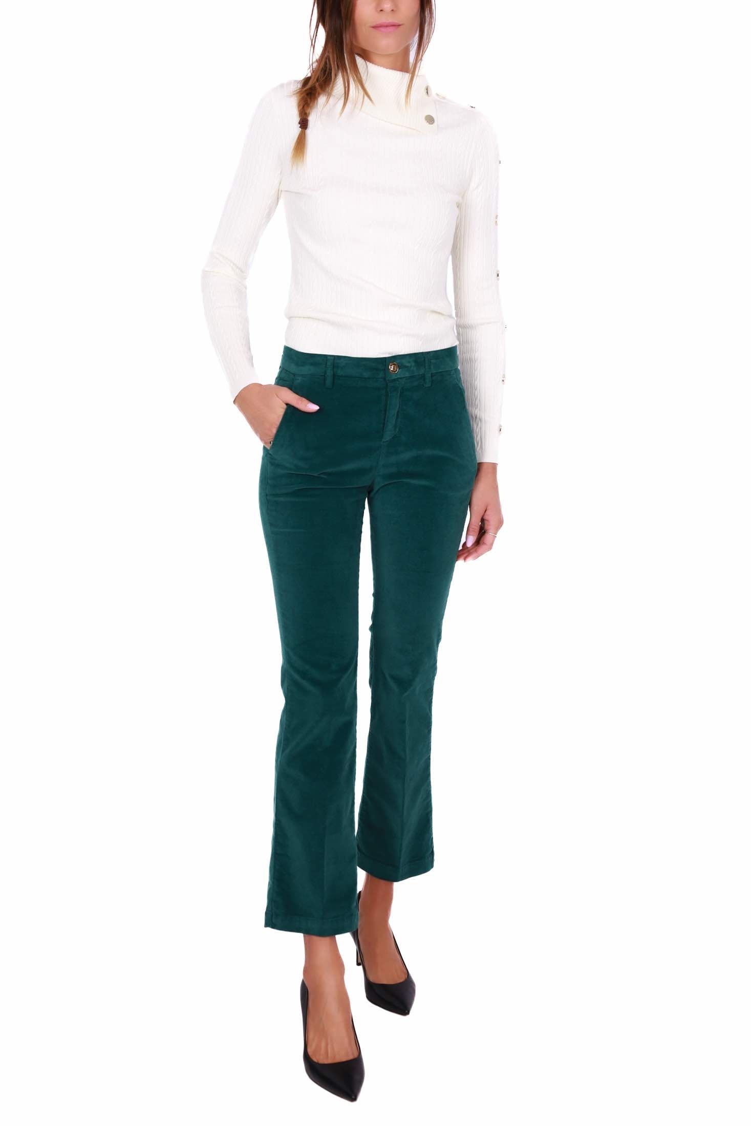 Liu Jo White pantalone flared in velluto liscio verde