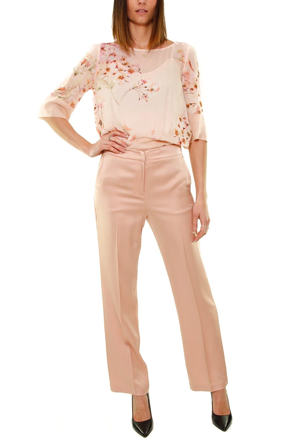 Twin Set Srl pantalone in cady effetto lucido rosa