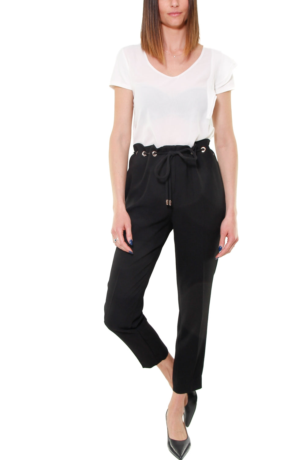 Liu Jo Black pantalone in crepe con coulisse nero