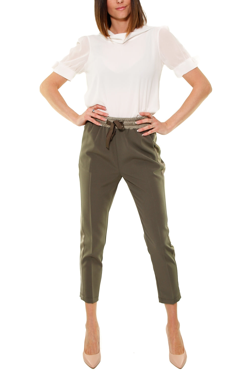 Fracomina pantalone jogger con banda verde