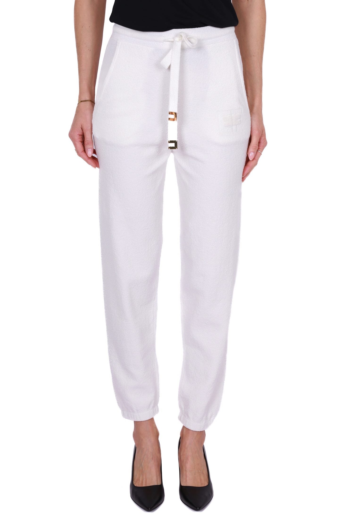 Elisabetta Franchi pantalone jogger in cotone con logo bianco