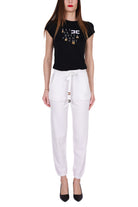 Elisabetta Franchi pantalone jogger in cotone con logo bianco