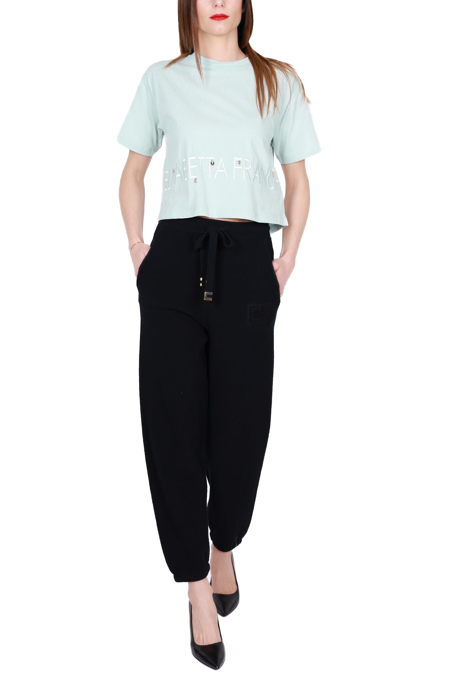 Elisabetta Franchi pantalone jogger in cotone con logo nero