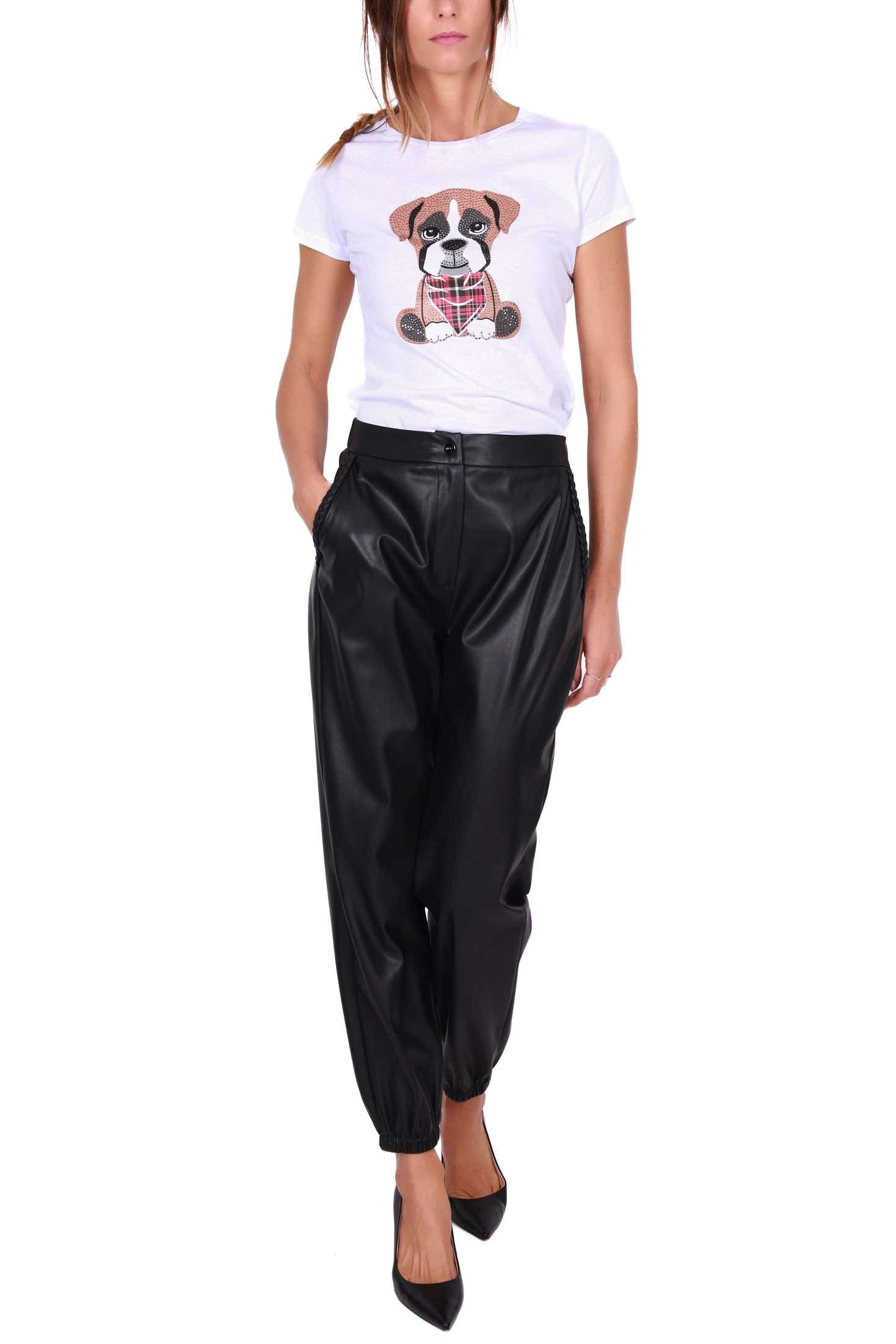 Liu Jo White pantalone jogger in ecopelle nero