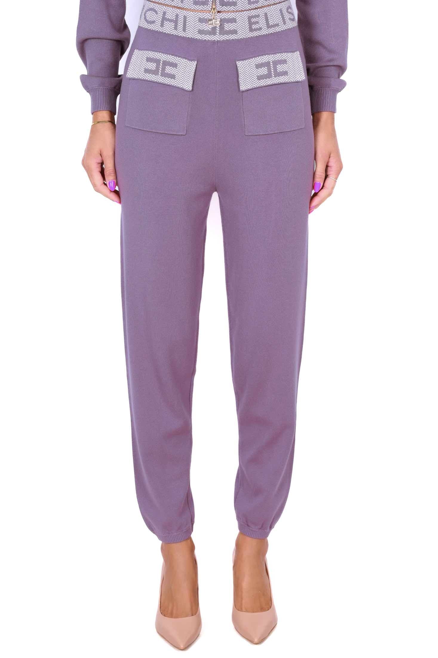 Elisabetta Franchi pantalone jogger in maglia viola