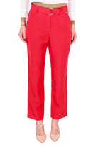 Liu Jo White pantalone misto lino con cintura rosso