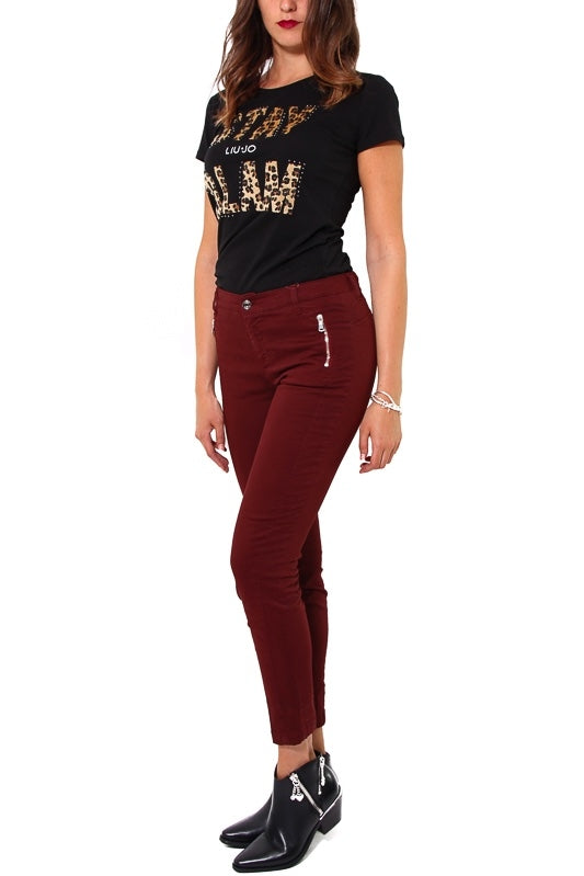 Liu Jo White pantalone skinny in cotone stretch bordeaux