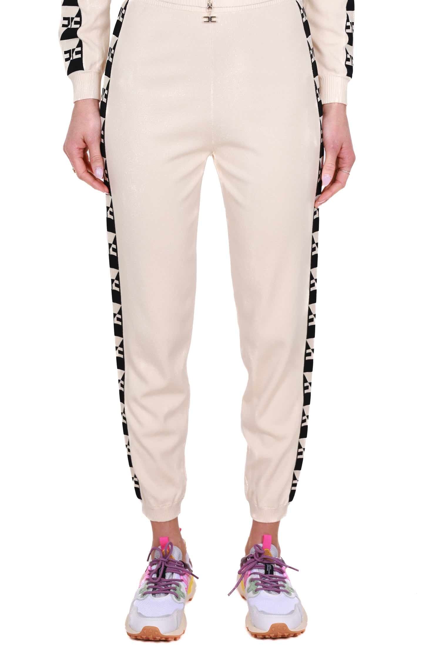 Elisabetta Franchi pantalone stile jogger con bande logo burro