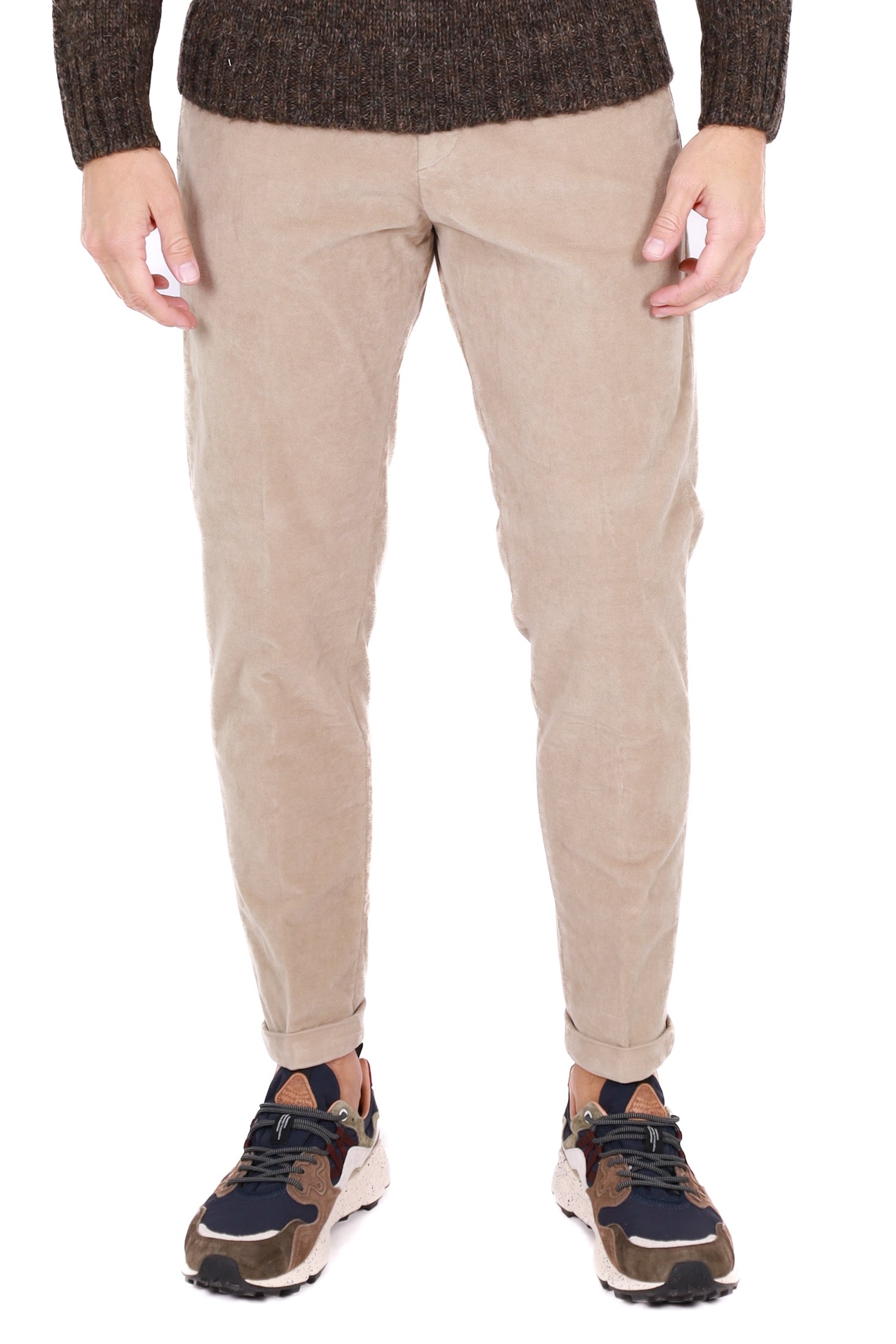 Outfit pantalone uomo in velluto con laccio in vita beige