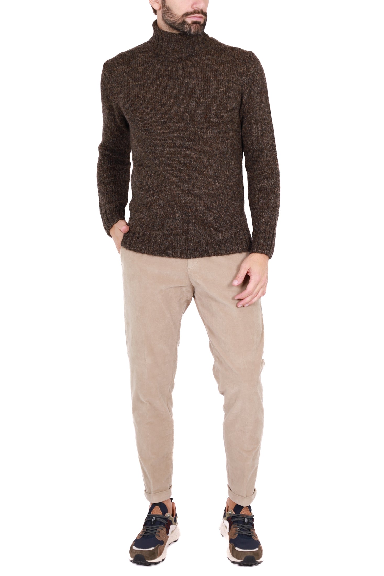 Outfit pantalone uomo in velluto con laccio in vita beige