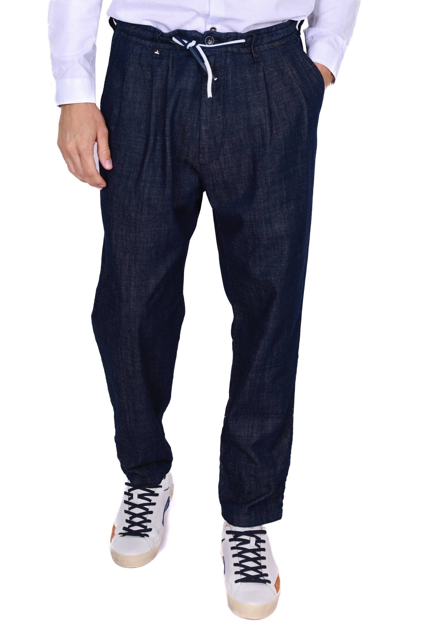 Berna pantalone uomo largo con laccio in denim blu