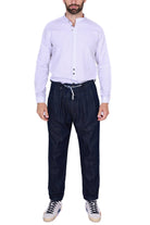 Berna pantalone uomo largo con laccio in denim blu