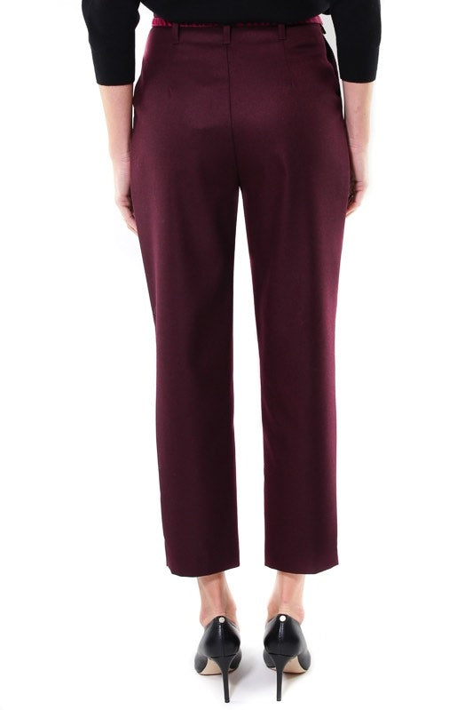 Fracomina pantalone vita alta con pinces e cintura bordeaux