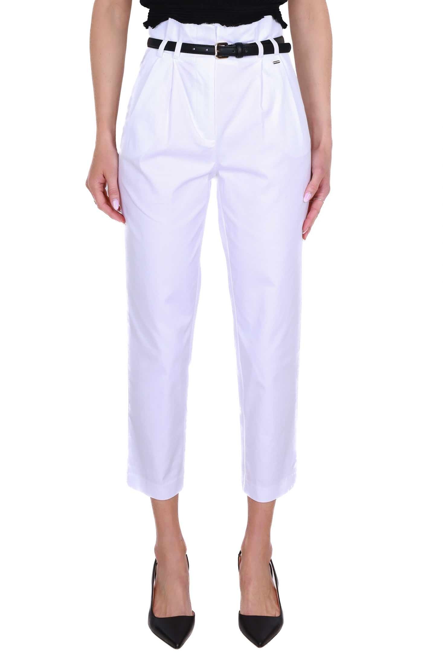 Fracomina pantalone vita alta in cotone stretch bianco