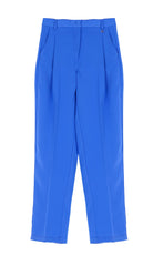 Dixie pantalone vita alta in raso satin bluette