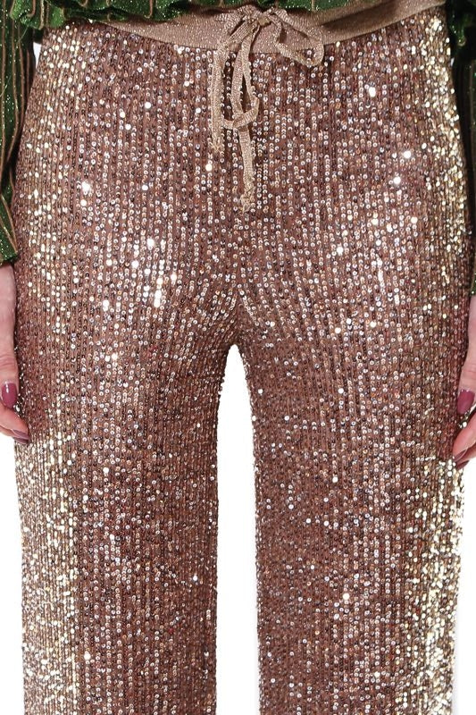 Dixie pantaloni a palazzo full paillettes rosa