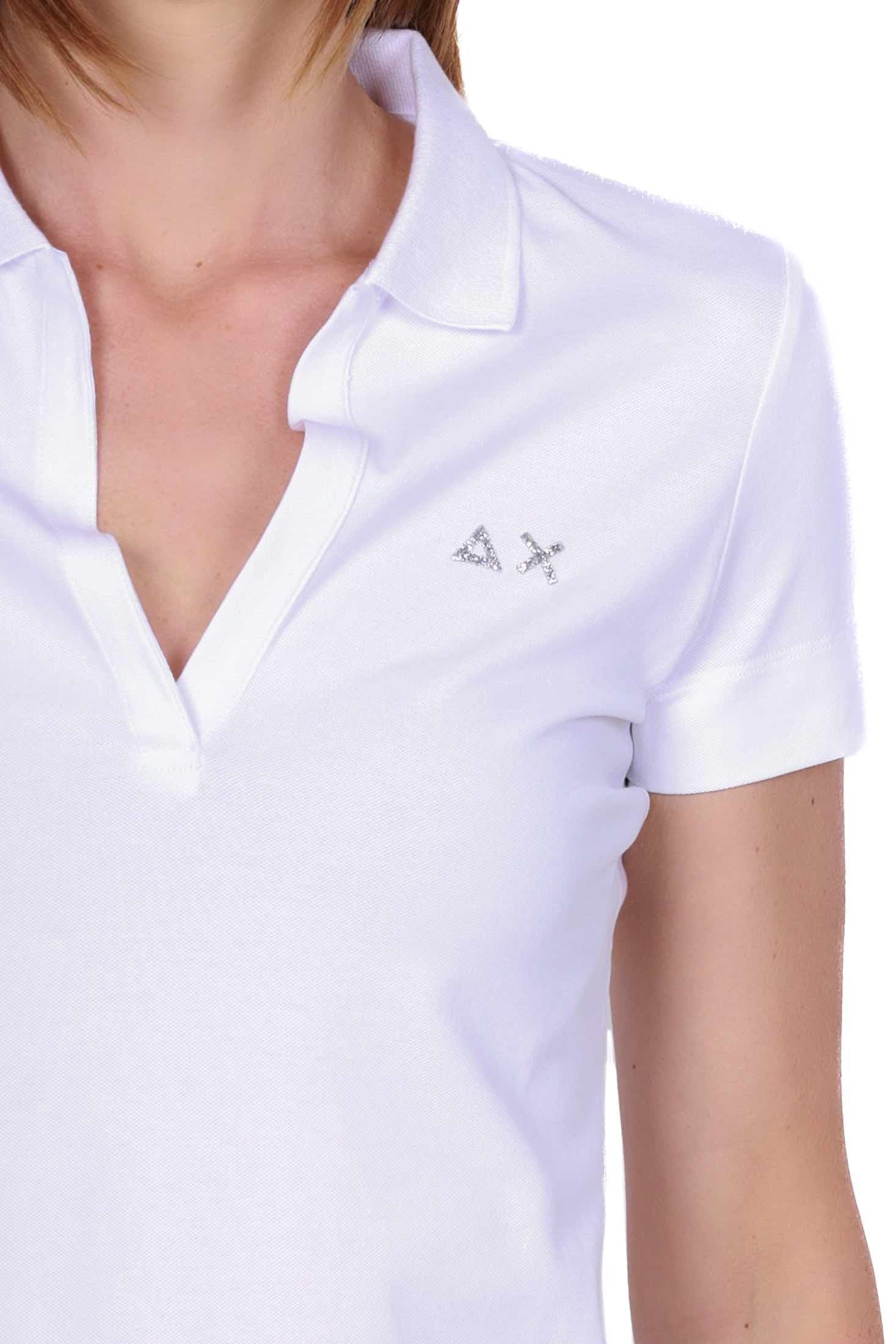 Sun68 Uomo polo donna maniche corte in piquet stretch bianco