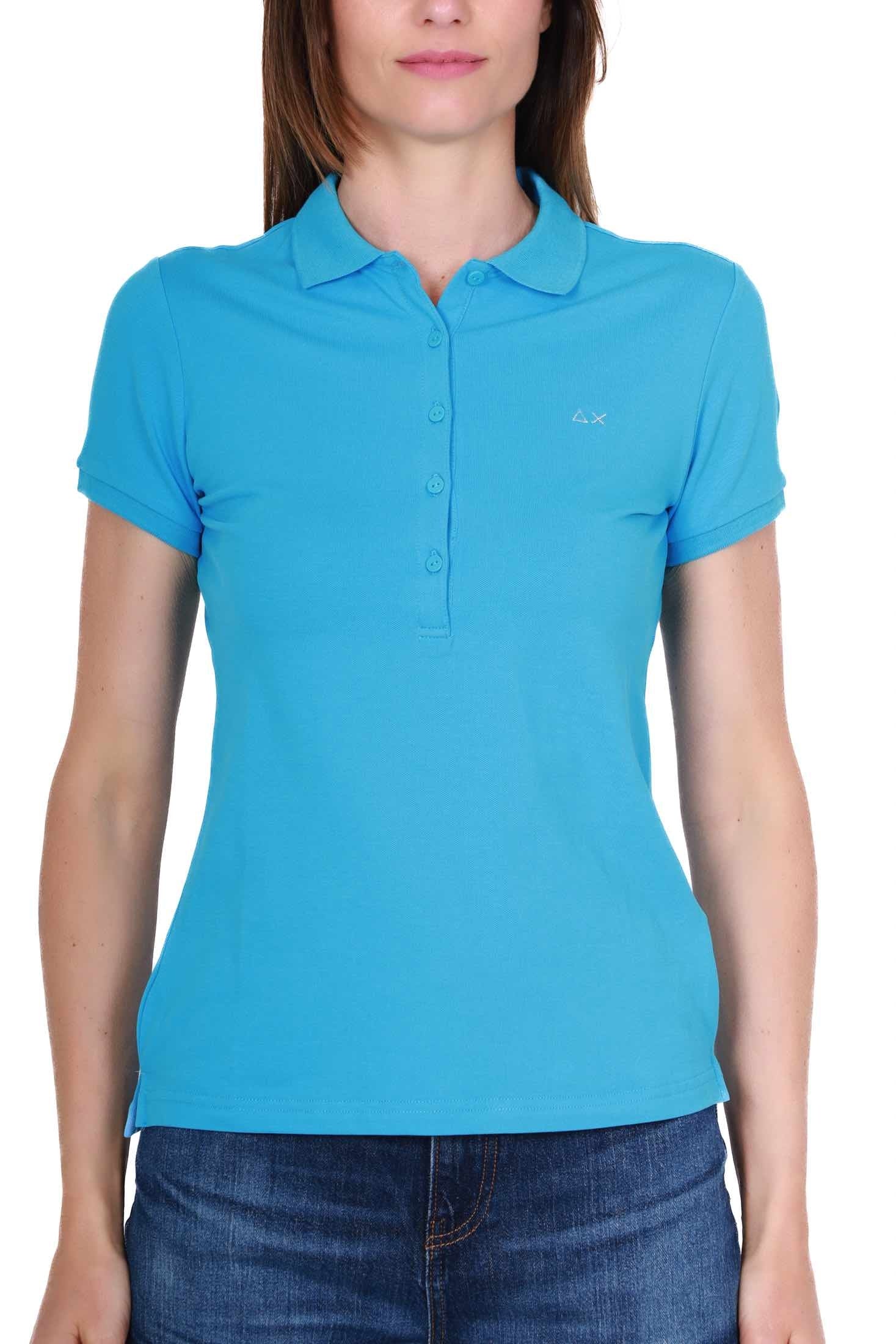 Sun68 Uomo polo donna maniche corte in piquet stretch turchese