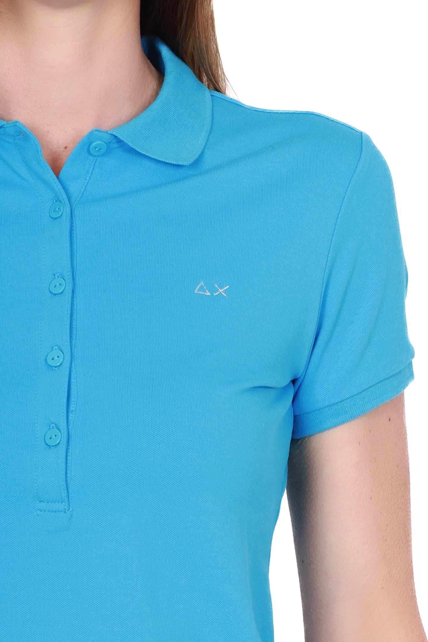 Sun68 Uomo polo donna maniche corte in piquet stretch turchese