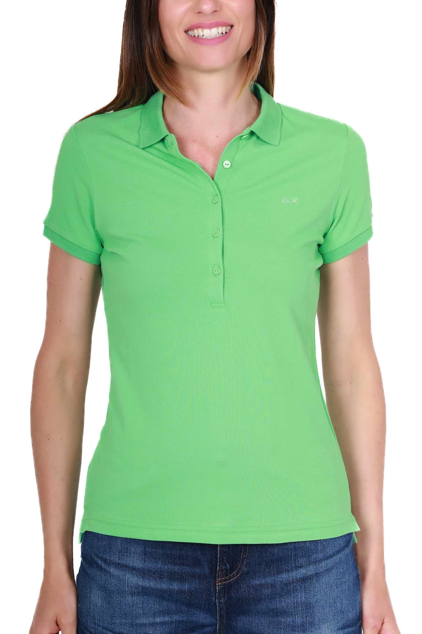 Sun68 Uomo polo donna maniche corte in piquet stretch verde